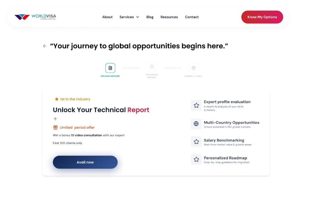 Technical Report offer - Upload Resume step and Unlock Your Technical Report